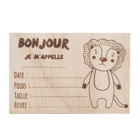 Carte en bois à remplir naissance - Lion