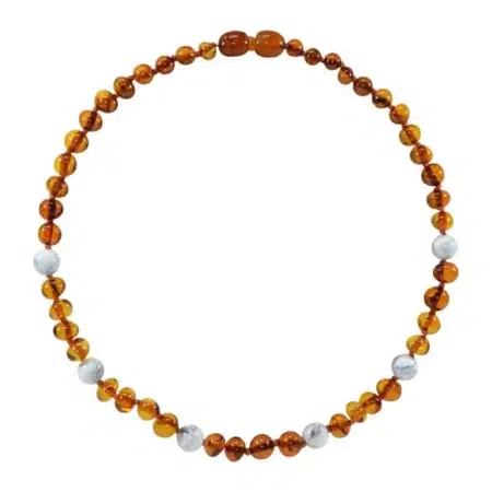 Collier bébé - Ambre et pierres naturelles - Ambre Cognac / Howlite